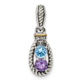 Sterling Silver Antiqued w/14k 2-stone w/Diamond Mother's Pendant